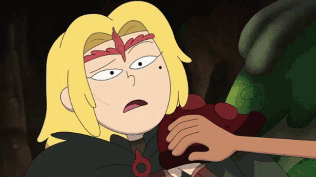 a cartoon character with blonde hair and red eyebrows
