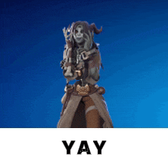 a statue of a man with horns is holding a gun with the word yay below it