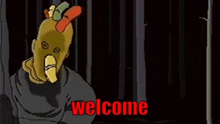 a cartoon of a man with a mask and the words welcome