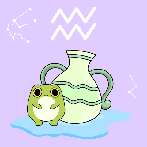 a cartoon frog sitting next to a pitcher with the letter w above it