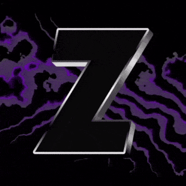 a black letter z against a purple background