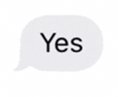 a white speech bubble with the word yes on it