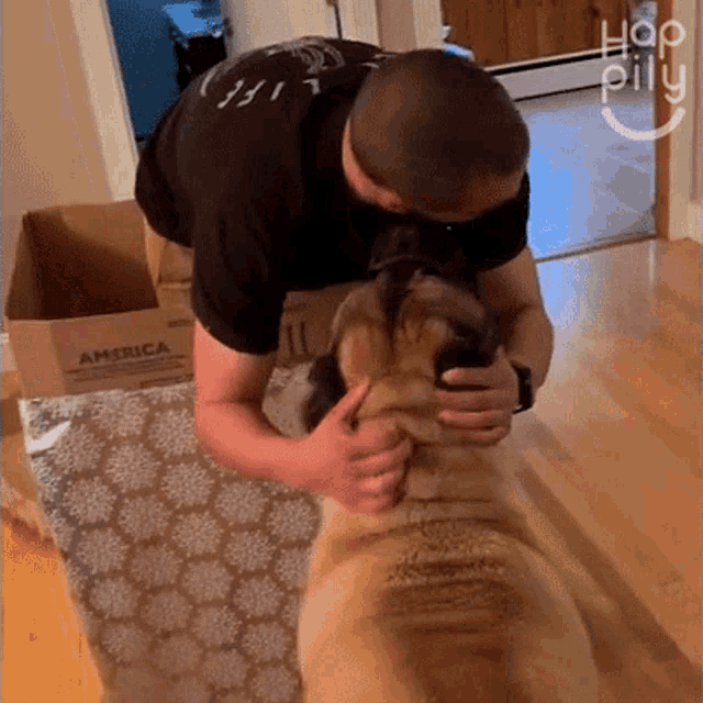 Petting Dog Happily GIF - Petting Dog Happily Im Happy To See My Dog GIFs