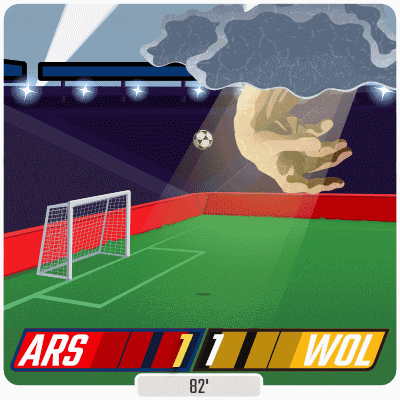 an illustration of a soccer game with ars 1 wol 82 '