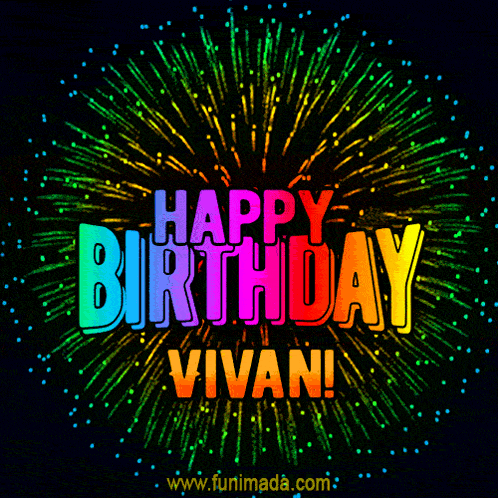 a colorful firework display with the words happy birthday vivan