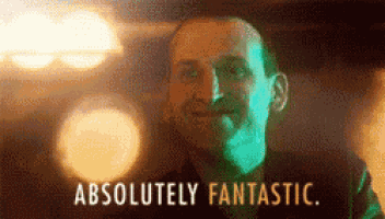 a close up of a man 's face with the words `` absolutely fantastic '' written below him .