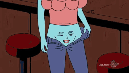 a cartoon of a woman with a face on her stomach .