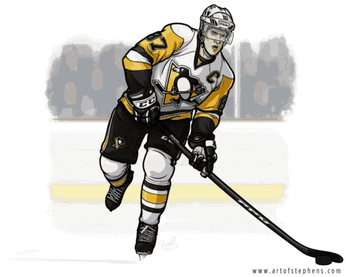 a drawing of a hockey player with the website www.artofstephens.com underneath