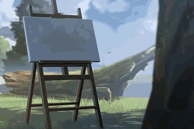 a wooden easel with a painting on it