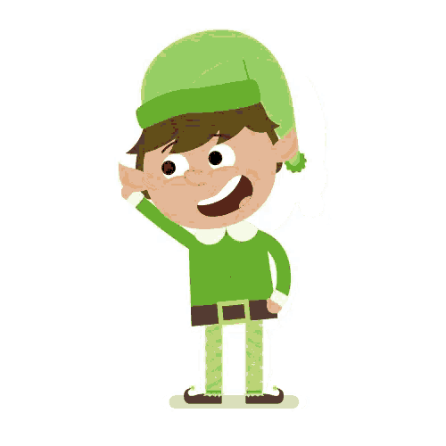 a cartoon illustration of an elf with a green hat