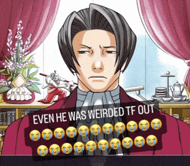 a cartoon of a man with the words even he was weirded tf out