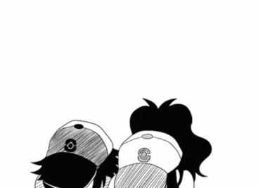 a black and white drawing of a boy and a girl