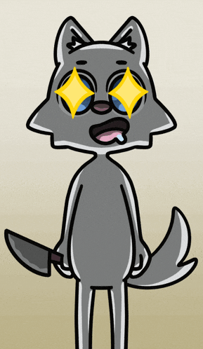 a cartoon drawing of a wolf with a knife