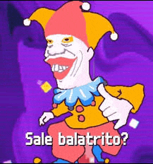 a cartoon of a clown giving a thumbs up with the words sale balatrito written below him .