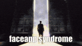 a man standing in front of a door with the words faceapp syndrome below him