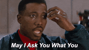 a man adjusts his eyebrows with the words may i ask you what you behind him