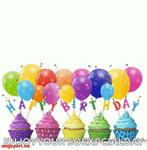 Happy Birthday Balloons GIF - Happy Birthday Balloons Cupcake GIFs