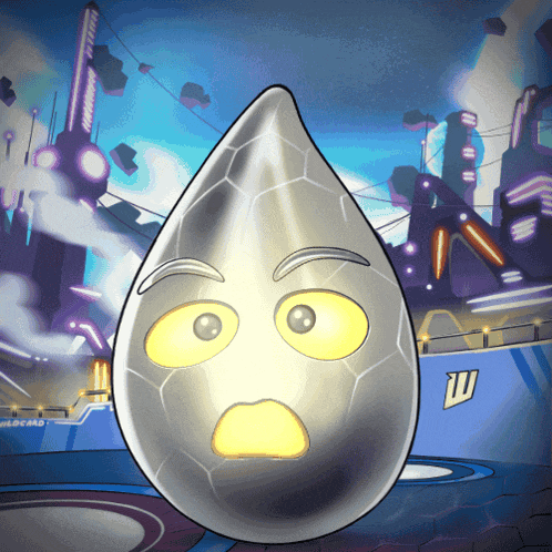 a cartoon drawing of a drop of water with a surprised face