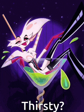 a cartoon character is sitting in a martini glass with a straw in her mouth .
