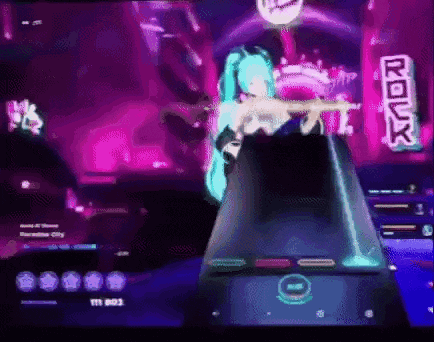 hatsune miku is playing a guitar in a video game on a computer screen .