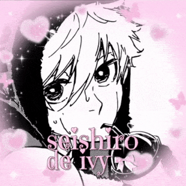 a black and white drawing of a boy with the name seishiro de ivy