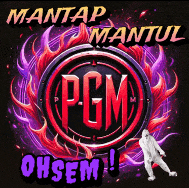 a man in a white suit stands in front of a logo for pgm