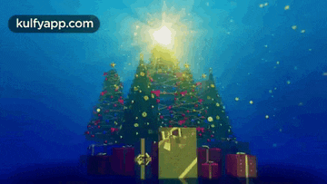 a christmas tree with gifts underneath it and the words kulfyapp.com at the top