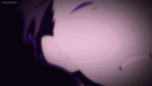 a close up of a person 's face with a purple background