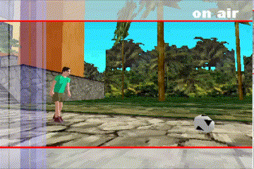 a computer screen shows a boy kicking a soccer ball with the words on air above