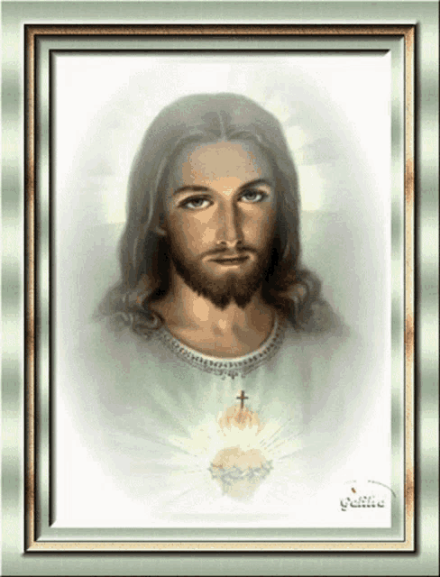 a picture of jesus in a frame with the word galilee on the bottom