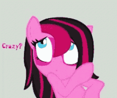 a pink and black pony with the words crazy written on the bottom