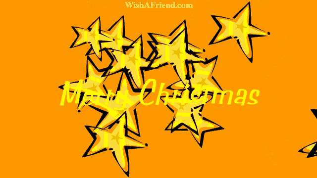 an orange background with yellow stars and the word merry christmas on it