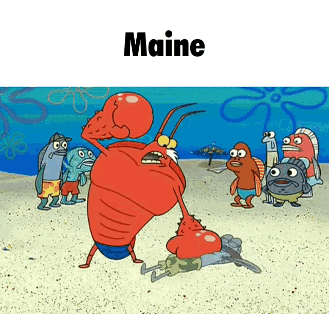 a cartoon of a lobster fighting another lobster with the word maine below it