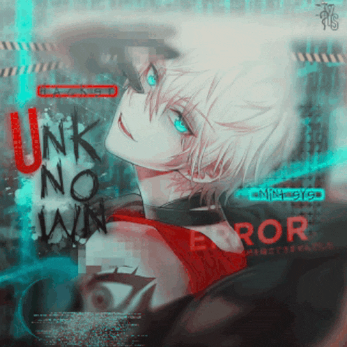 a drawing of a boy with the words " unk no win " written on it