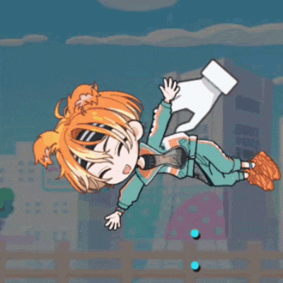 a cartoon character is being held by a hand while flying through the air