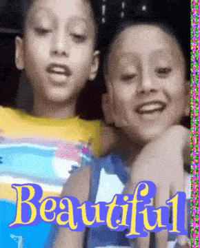a picture of two young boys with the word beautiful on the bottom right