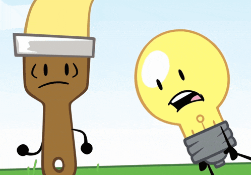 a cartoon of a brush and a light bulb with faces on them
