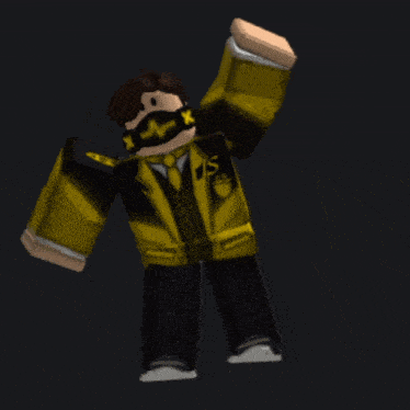 a cartoon character is wearing a yellow and black striped shirt