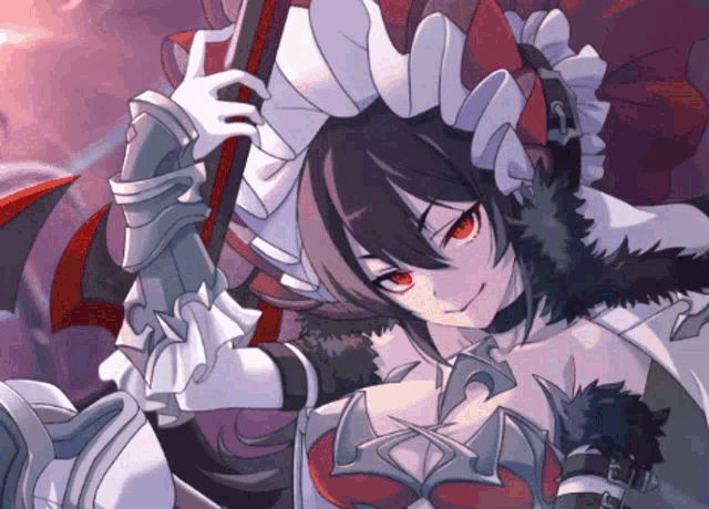 a drawing of a girl with red eyes and a sword
