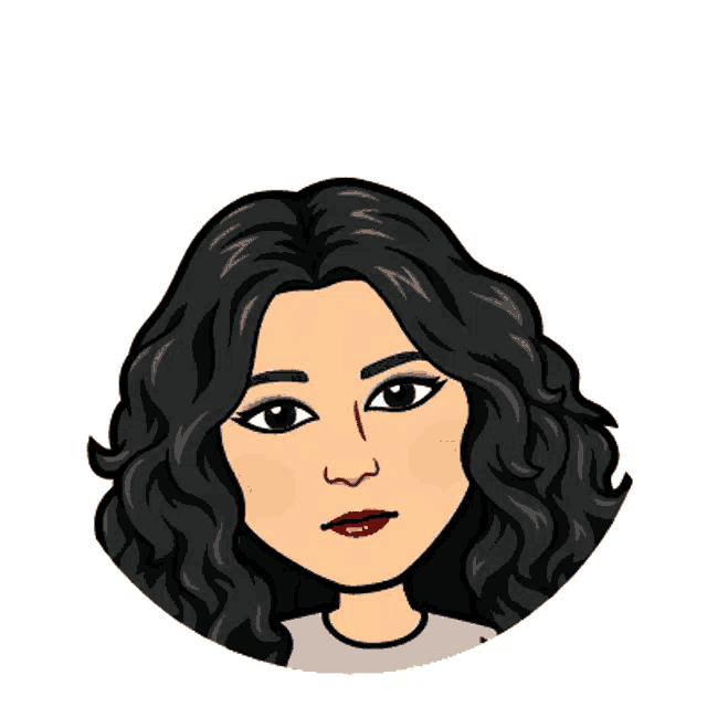 a cartoon of a woman with curly black hair and red lips