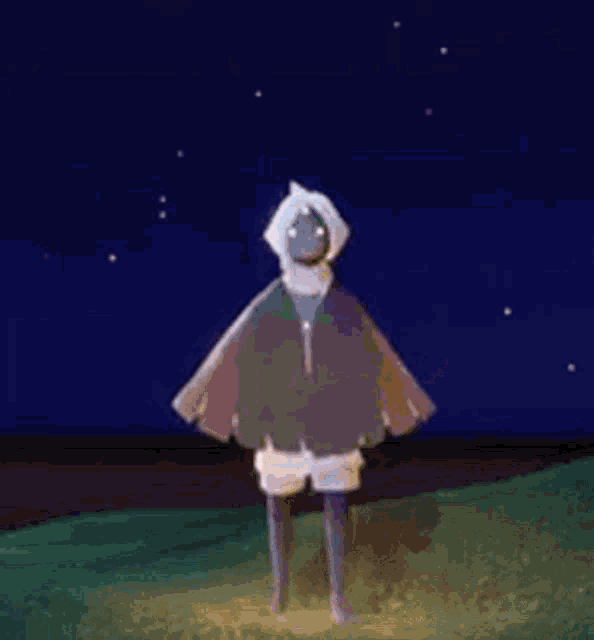 a person is standing in a field with a light coming out of their head .
