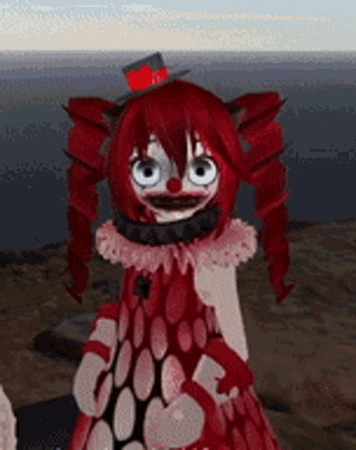 a clown doll with red hair and a top hat