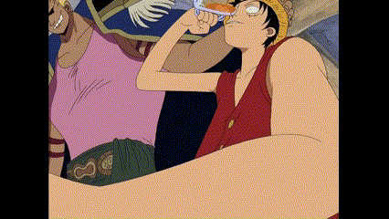 monkey d luffy from one piece is drinking from a straw