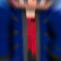 a minecraft character with a crown on his head is wearing a blue coat and red tie .