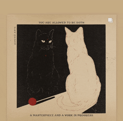 a drawing of two cats with the words " you are allowed to be both " above them