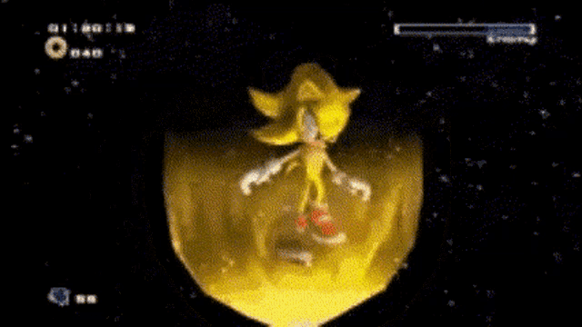 a sonic the hedgehog is flying through the air in a video game with a black background .