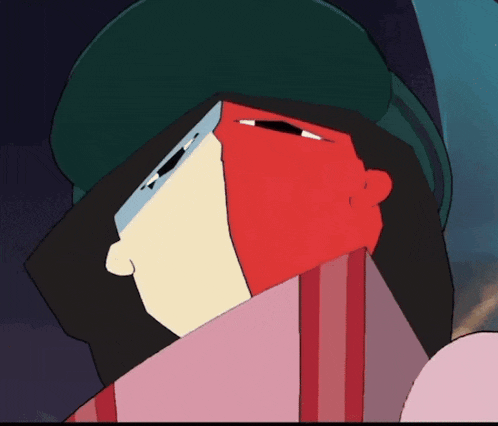 a close up of a cartoon character with a green hat on