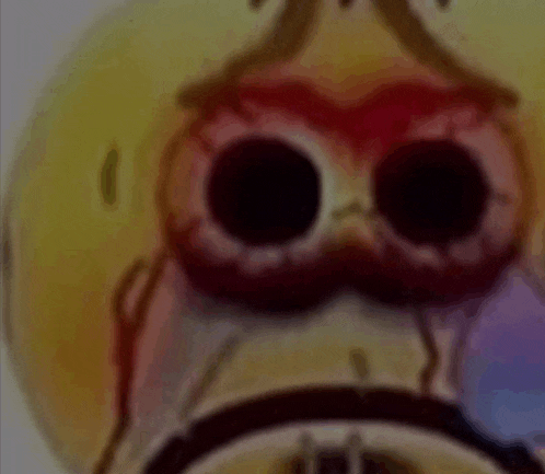 a close up of a cartoon character 's face with a sad expression .