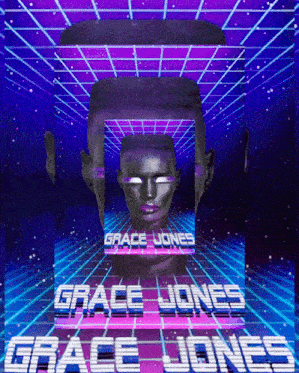 a poster for grace jones shows a man 's face and the words grace jones