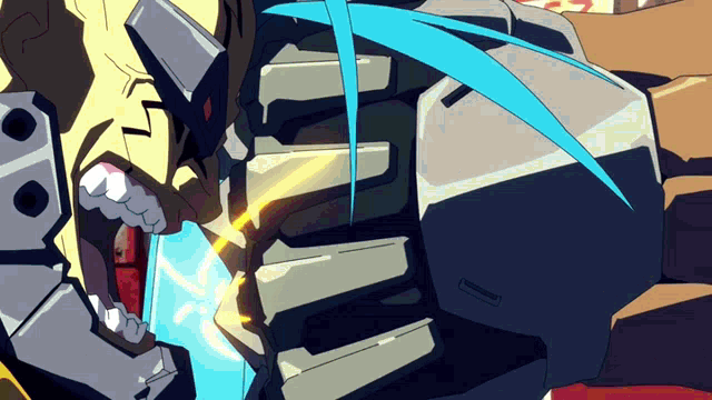 a cartoon drawing of a robot with a blue stripe on it